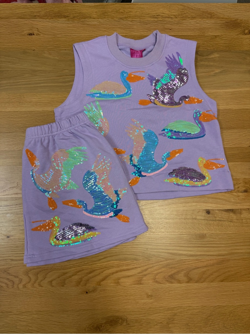QUEEN OF SPARKLES Lavender Sequin Pelican Skirt Set